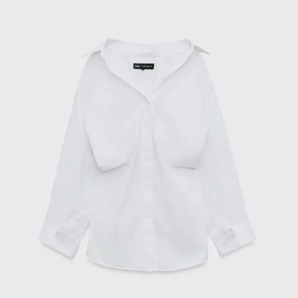 Zara Oversized Poplin Shirt - Classic White Button-Up Blouse